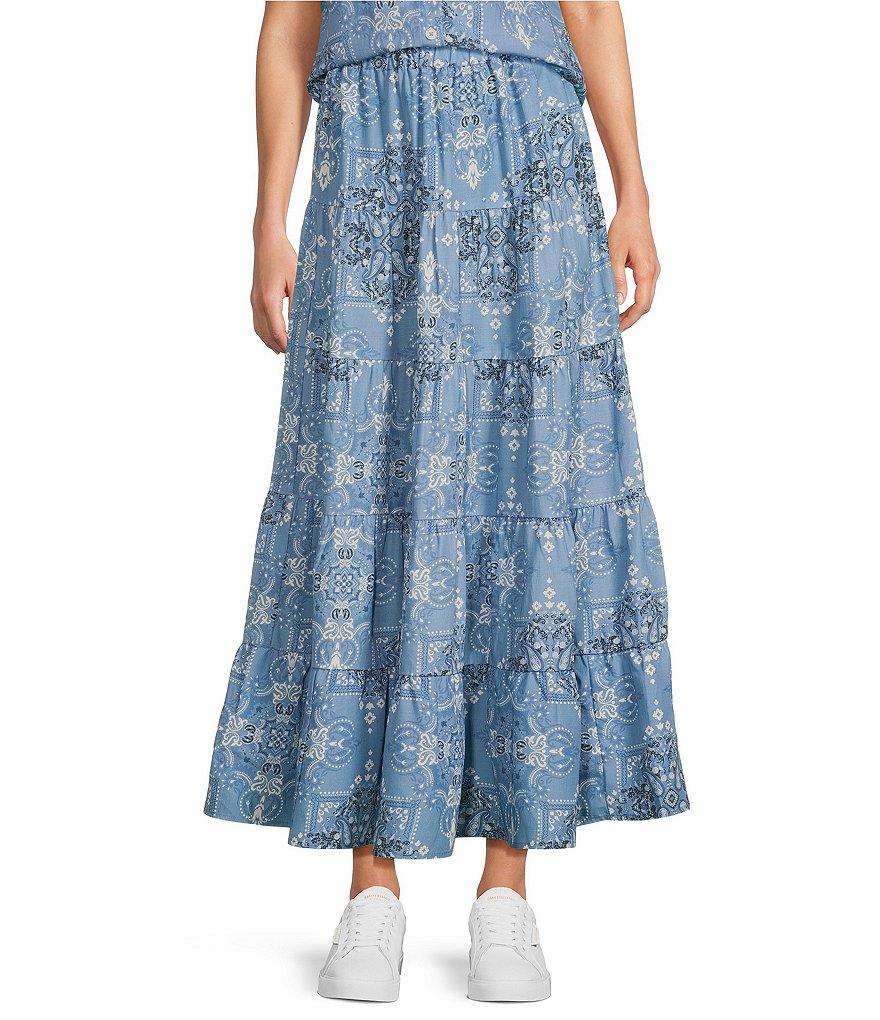 Reba Austin Bandana Print Coordinating A-Line Tiered Skirt Product Image