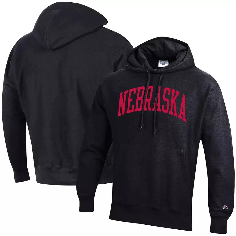 Men's Champion Black Nebraska Huskers Team Arch Reverse Weave Pullover Hoodie,  Product Image