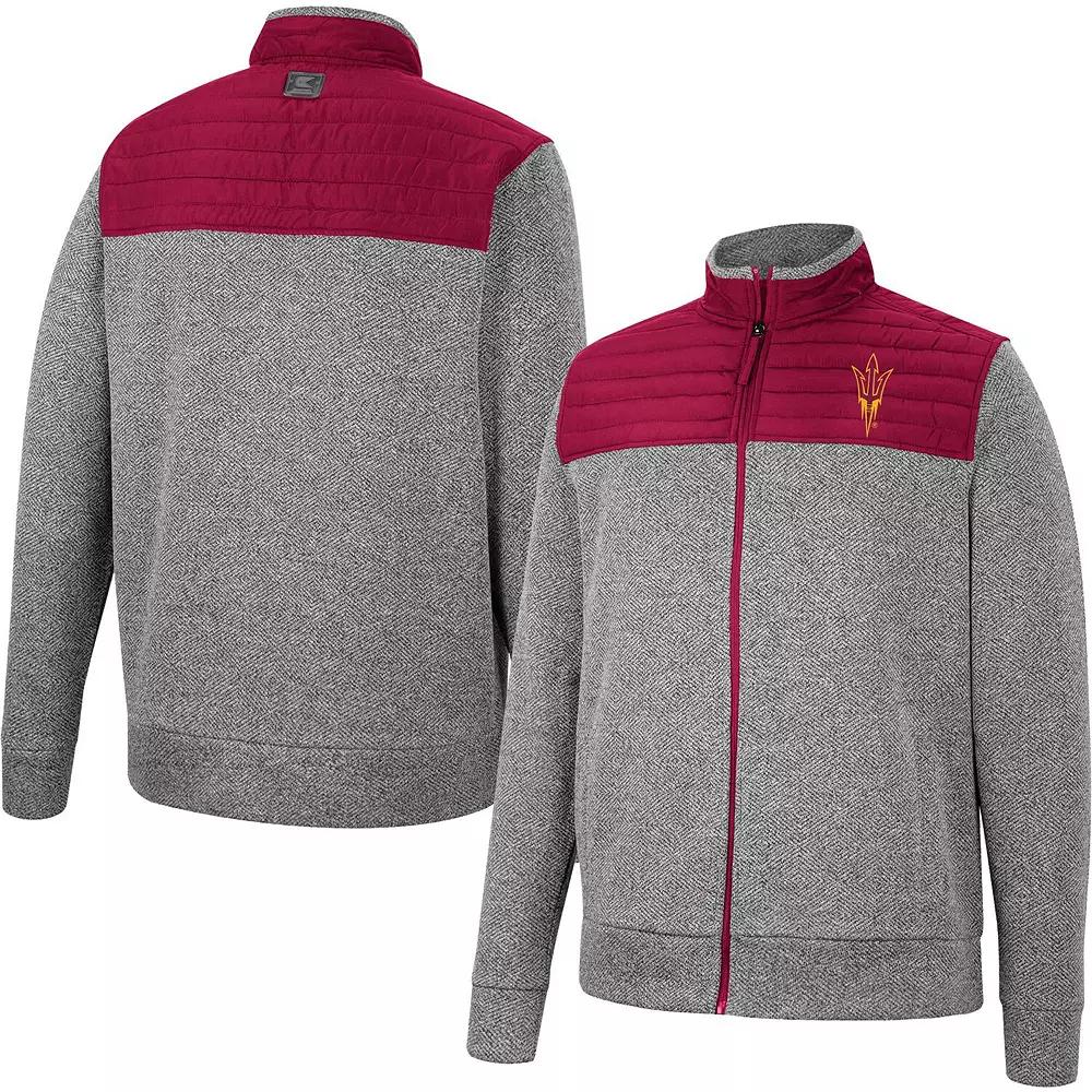 Men's Colosseum Gray/Maroon Arizona State Sun Devils Putter Herringbone Full-Zip Jacket, Size: 3XL, Charco Product Image