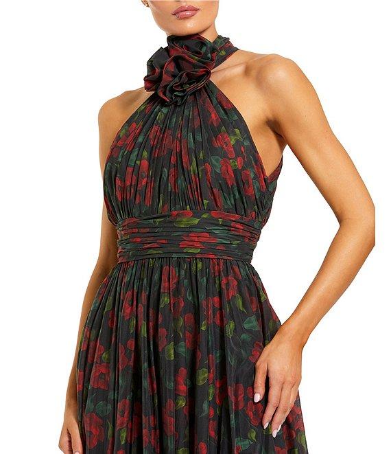 Mac Duggal Halger Floral Chiffon Maxi Dress with Flower Applique Product Image