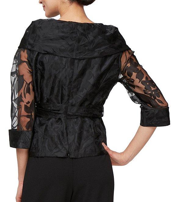 Alex Evenings 3/4 Sleeve Portrait Collar Tie Waist Floral Blouse Product Image