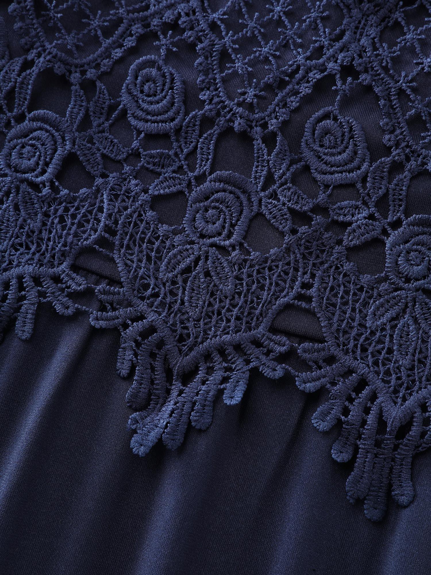 Lace Patchwork Pockets Flowy Midi Dress Female Product Image