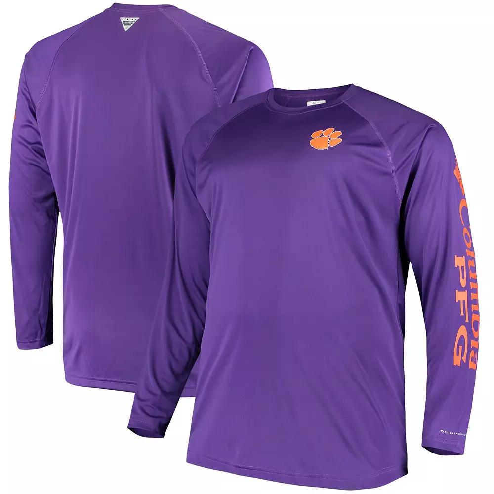 Men's Columbia Purple Clemson Tigers Big & Tall Terminal Tackle Long Sleeve Omni-Shade T-Shirt,  Product Image