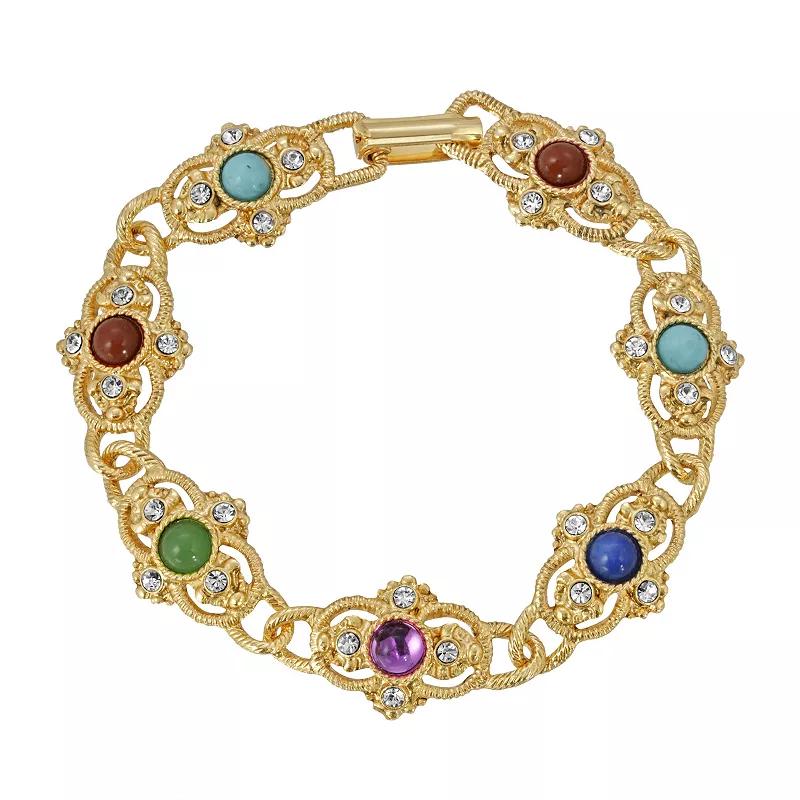 1928 Gold Tone Multi Color Simulated Stone Link Bracelet, Womens Product Image