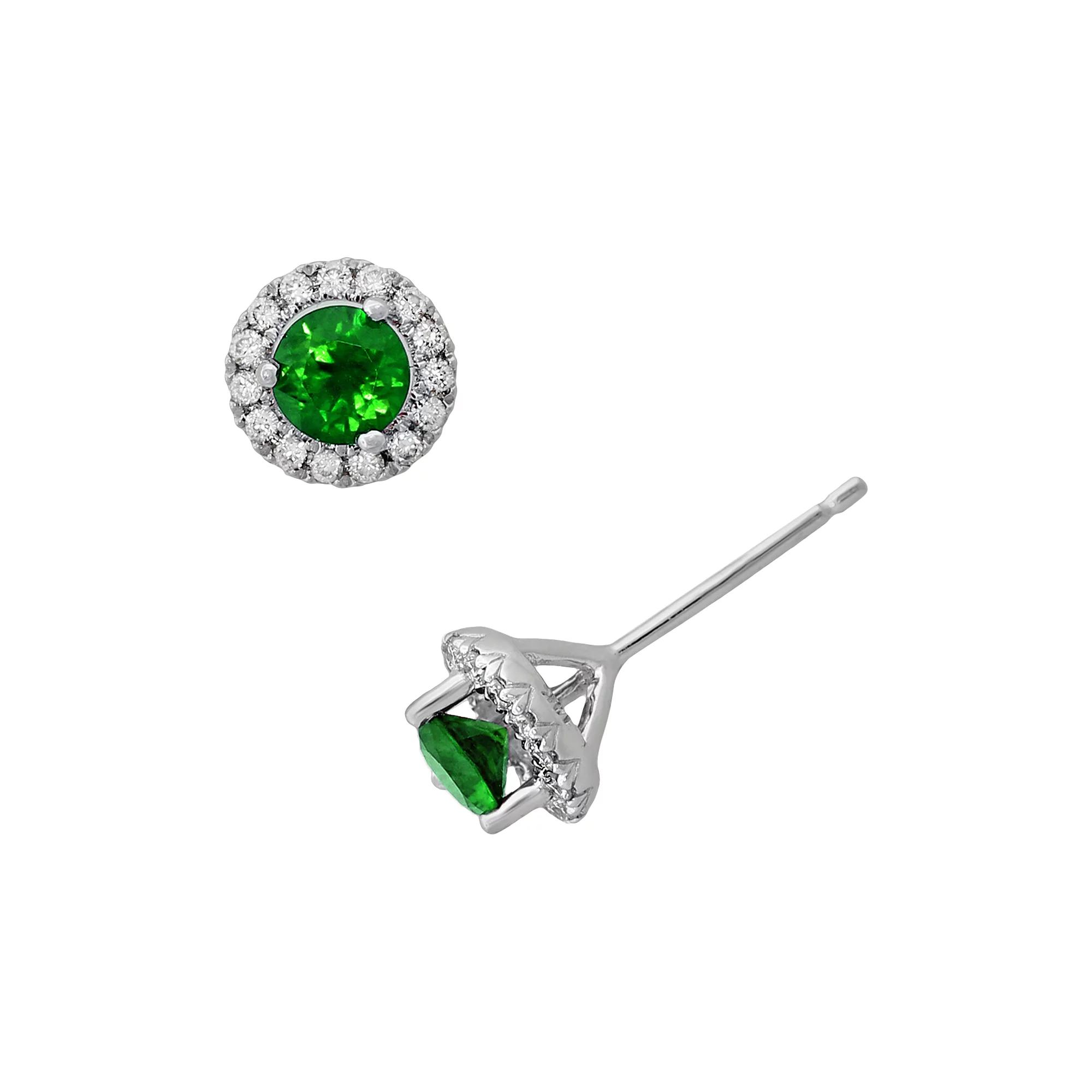 Gemminded Sterling Silver Emerald and .15-ct. T.W. Diamond Frame Stud Earrings, Women's, Green Product Image