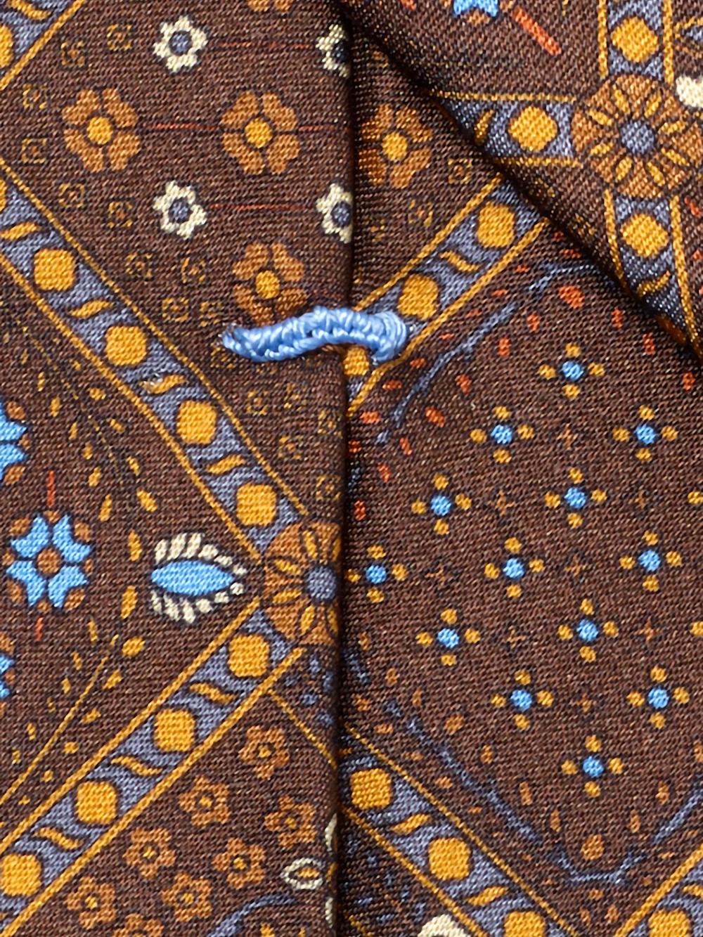 Medallion Printed Italian Silk Tie - Brown/blue Product Image