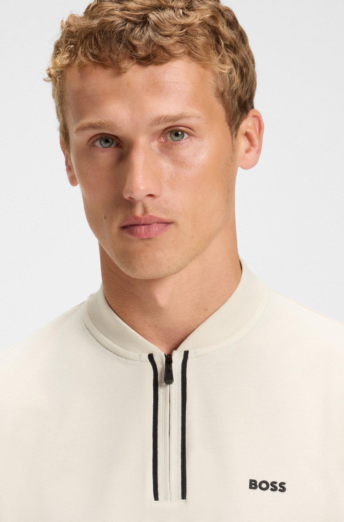 Zip-neck polo shirt in stretch-cotton piqué Product Image
