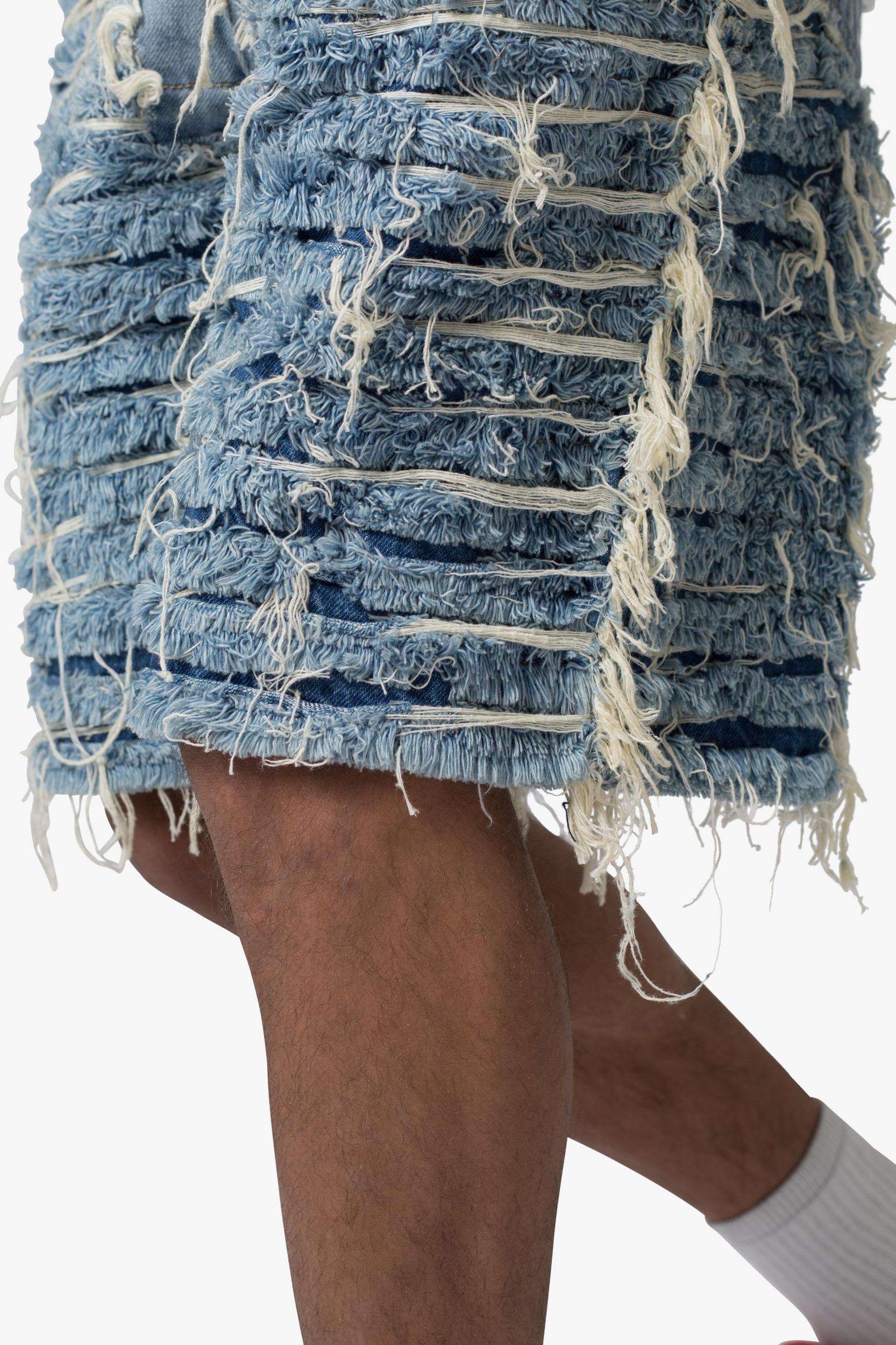 Allover Frayed Denim Shorts - Blue Product Image