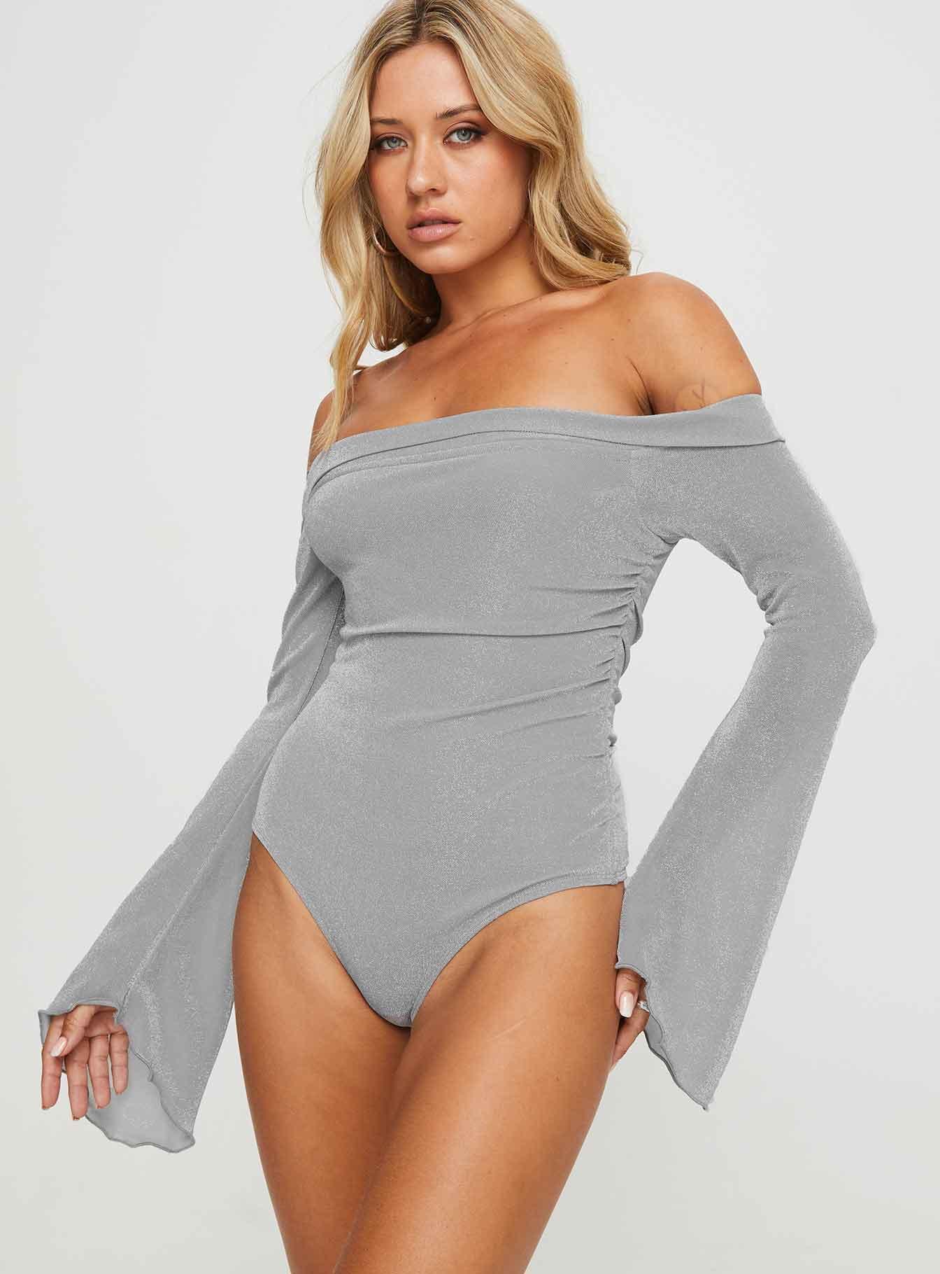 Tullo Off The Shoulder Bodysuit Grey Product Image
