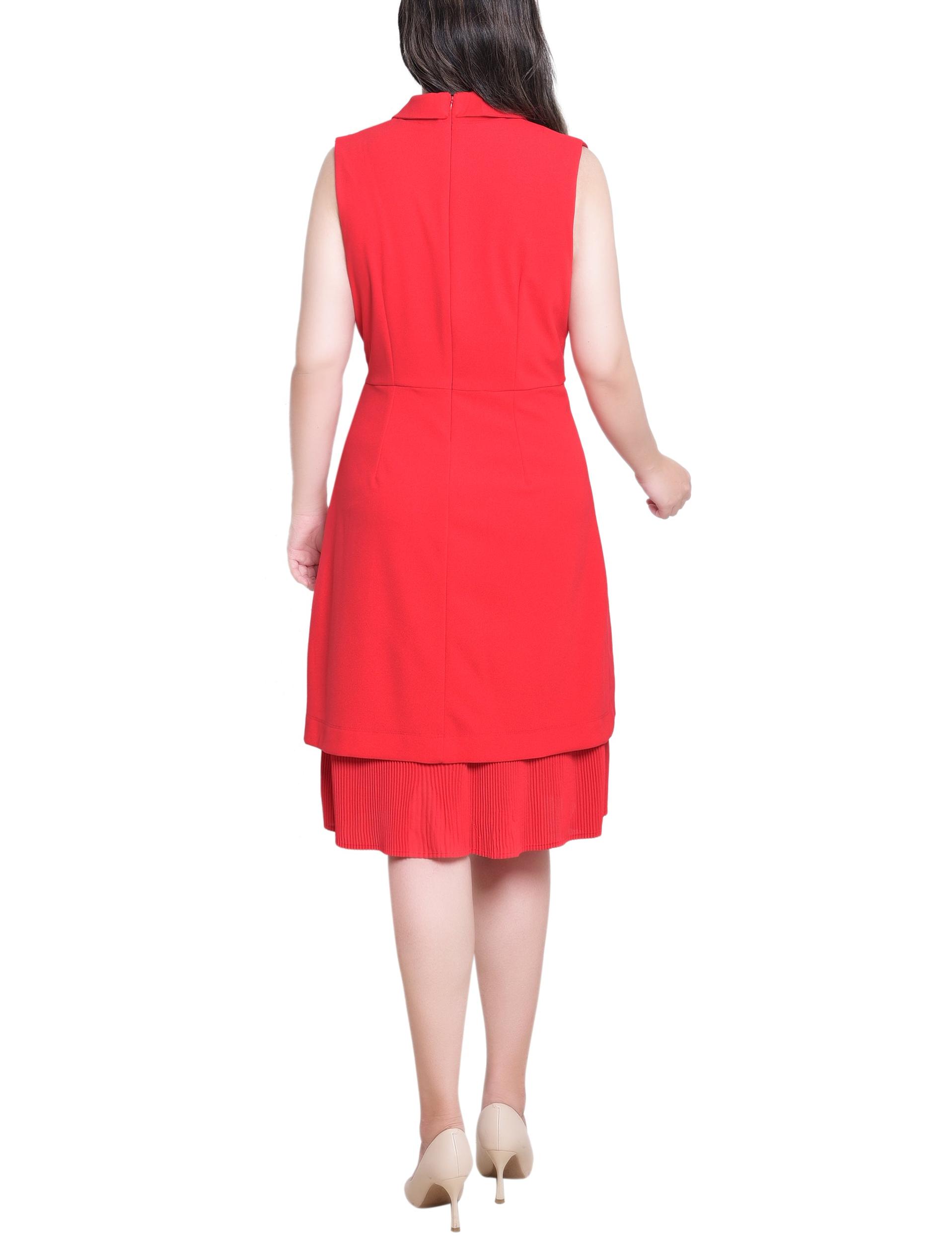 Fire Red Sleeveless Suit With Pleated Skirt Product Image