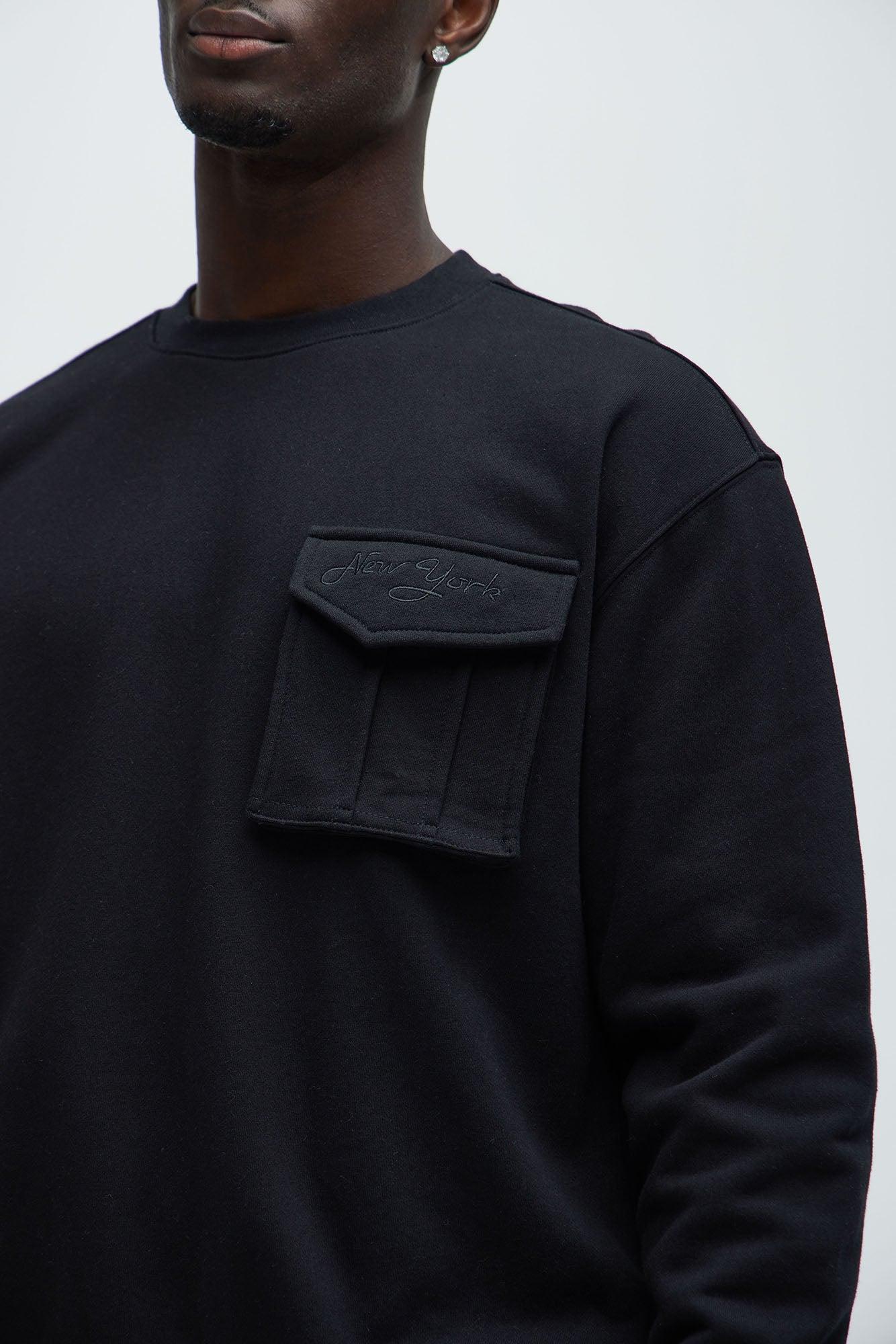 New York Cargo Pocket Crewneck Sweatshirt - Black Product Image