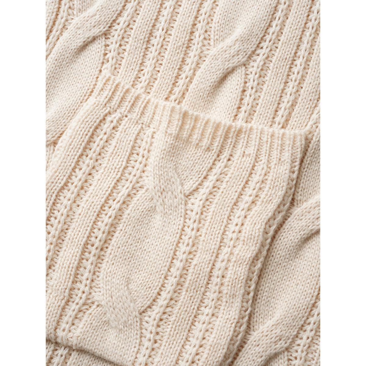 Plus Size Cable Knit Drop Shoulder Patch Pocket Cardigan Apricot Women Casual Loose Long Sleeve Everyday Cardigans BloomChic 10/M Product Image