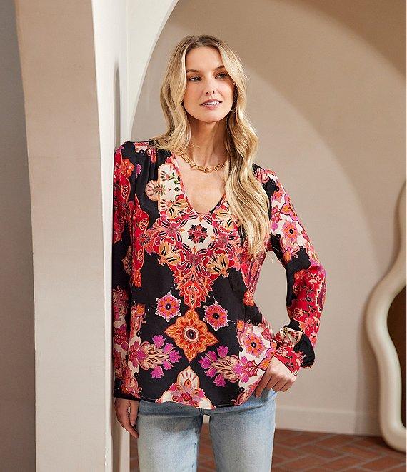 Karen Kane Bold Medallion Floral V-Neck Long Sleeve Tunic Product Image