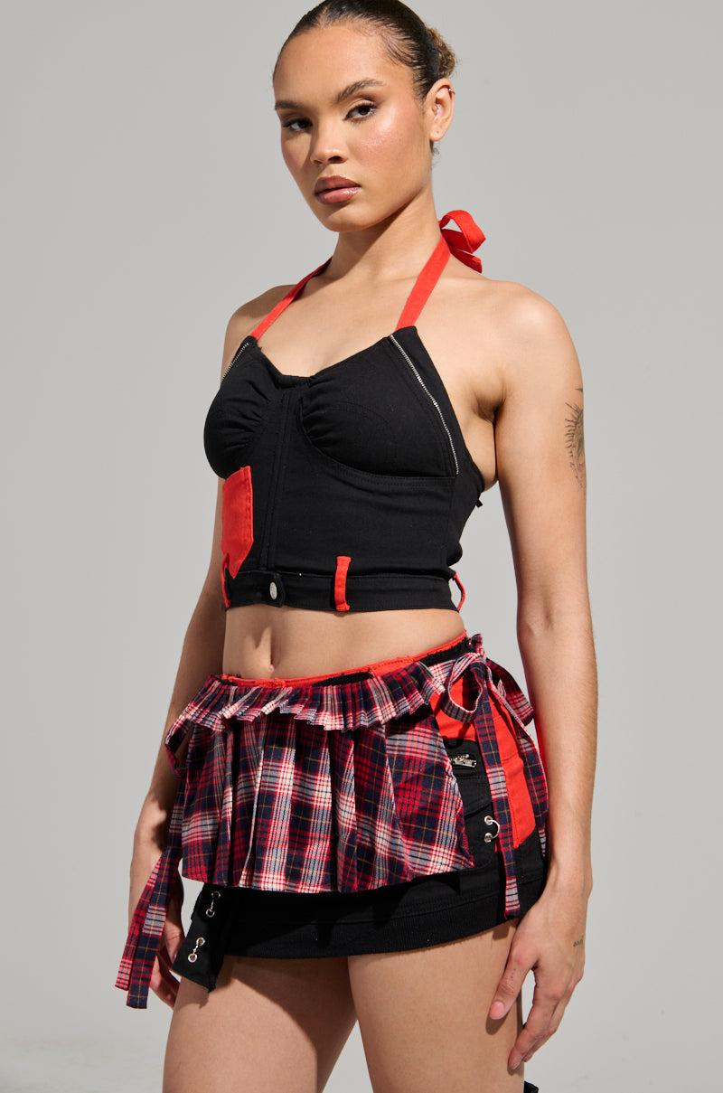WHEN IN LONDON TIE SIDE BELT SKIRT Product Image