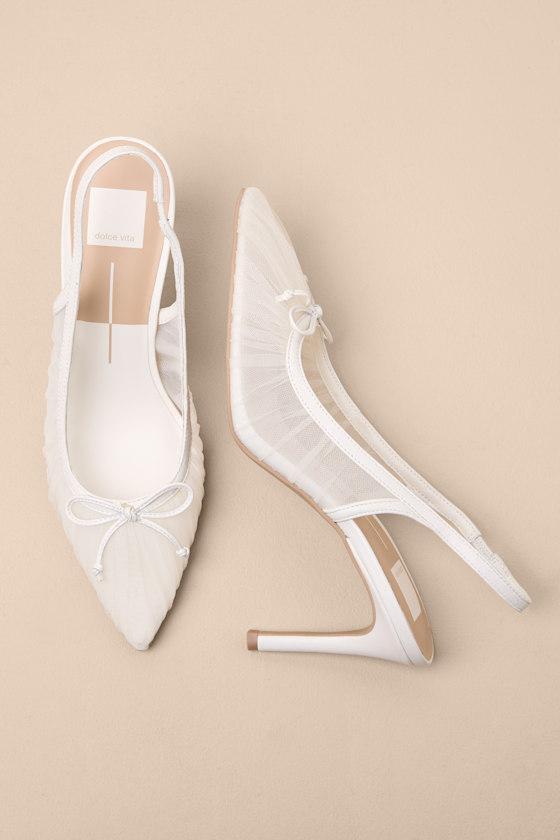 Yela White Tulle Pointed-Toe Slingback Pumps Product Image