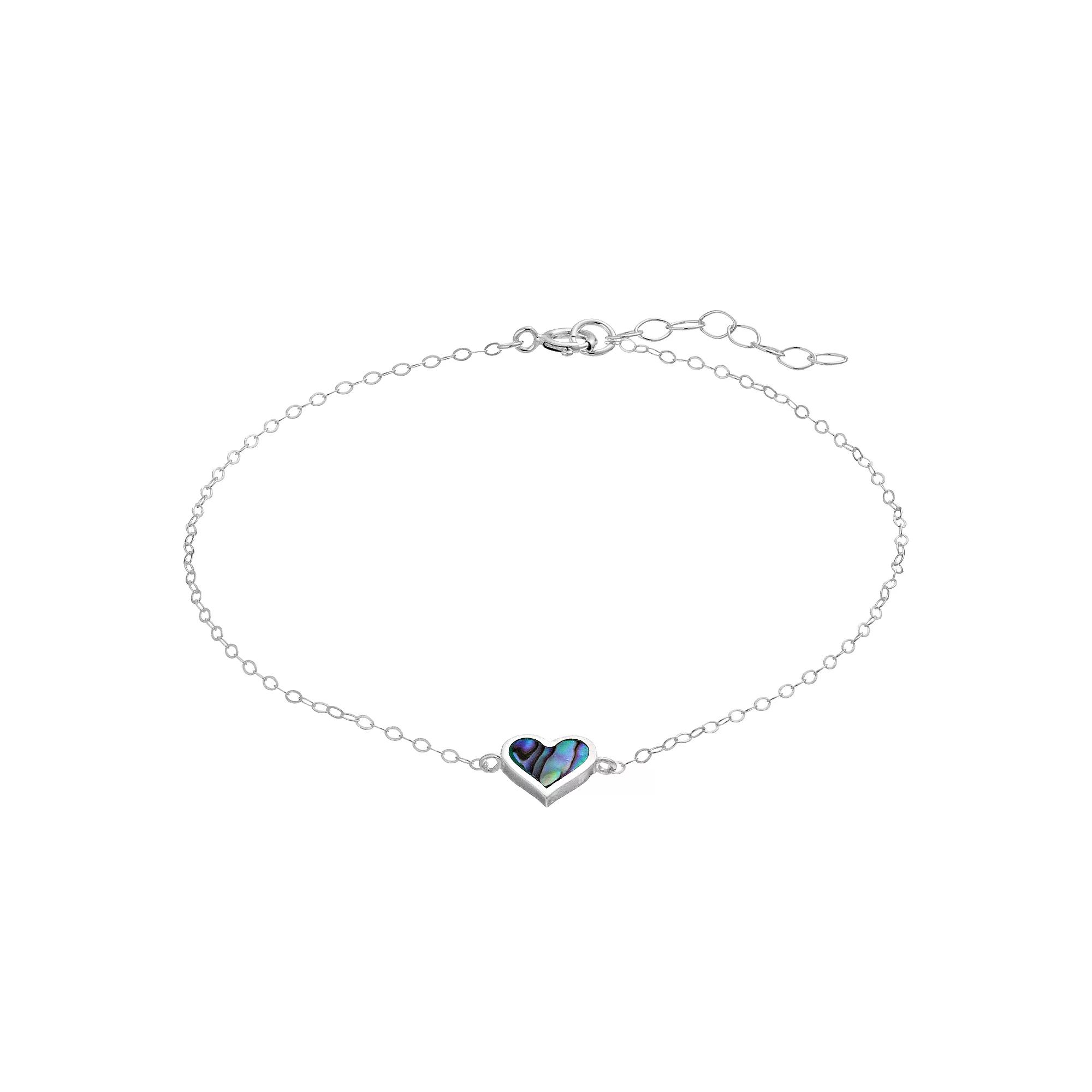 Aleure Precioso Sterling Silver Abalone Inlay Heart Chain Anklet, Women's, Size: 9" Product Image