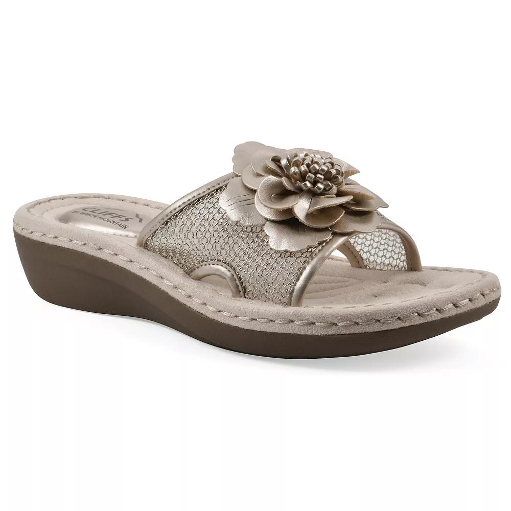 Cliffs by White Mountain Chill Women's Floral Wedge Sandals, Size: 8.5 Medium, Platino Fabric Product Image