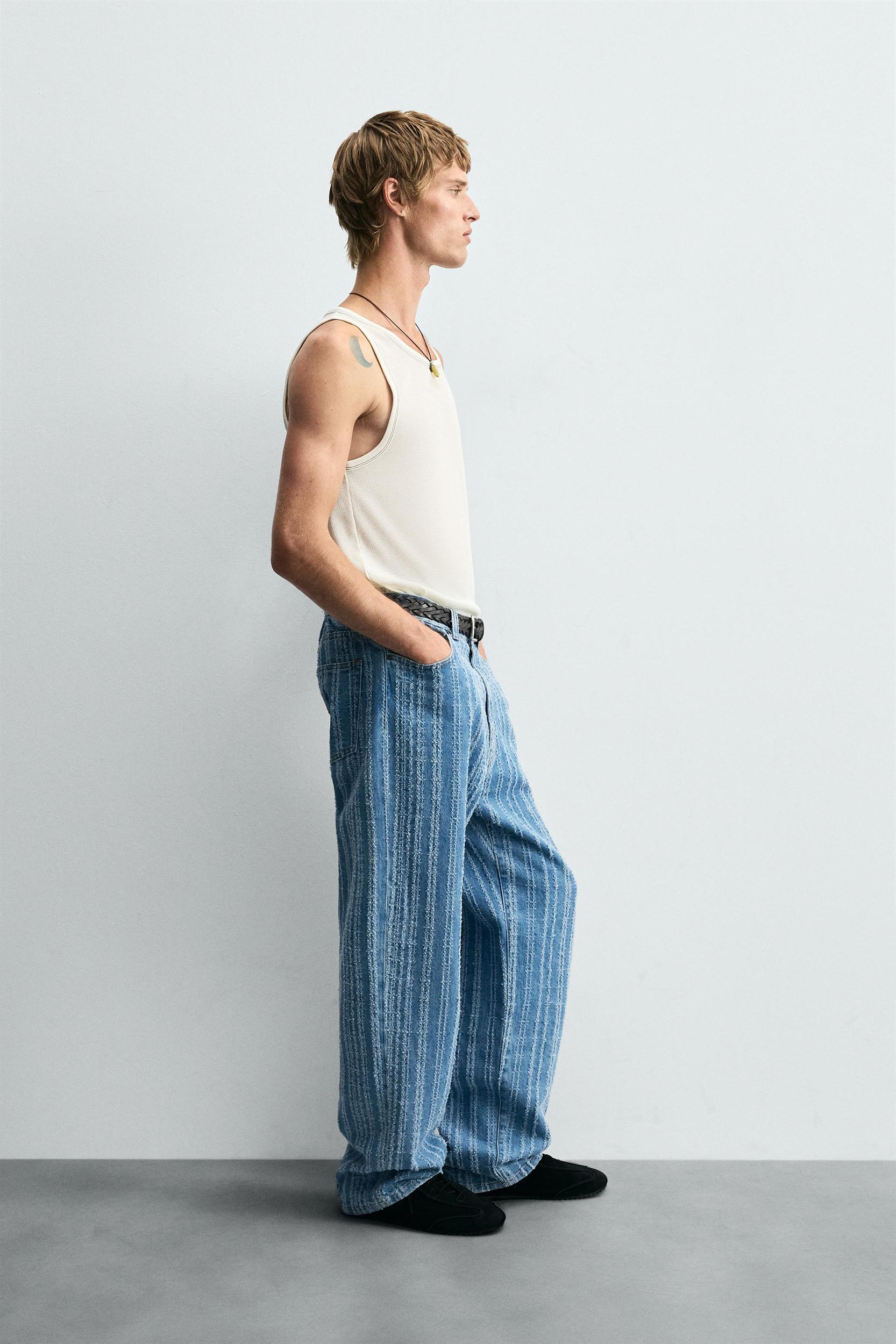 TEXTURED STRIPED JEANS Product Image