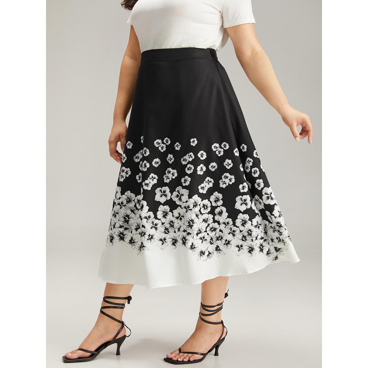 Plus Size Ombre Boho Print Pocket Elastic Waist Skirt Women Black Elegant Elastic Waist Loose No stretch Pocket Dailywear Skirts BloomChic 22-24/3X Product Image