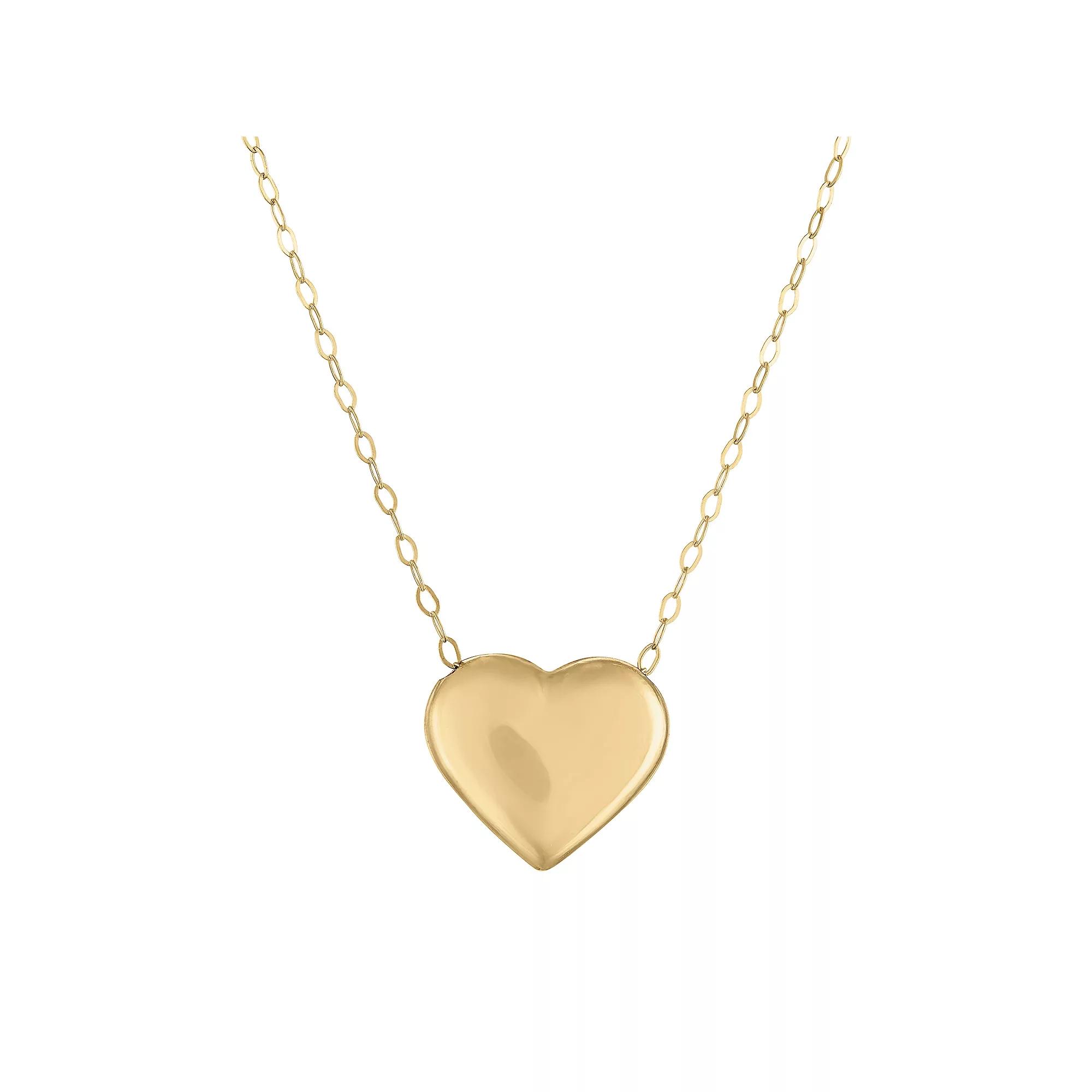 14k Gold Petite Puffed Heart Necklace, Women's, Size: 18" Product Image
