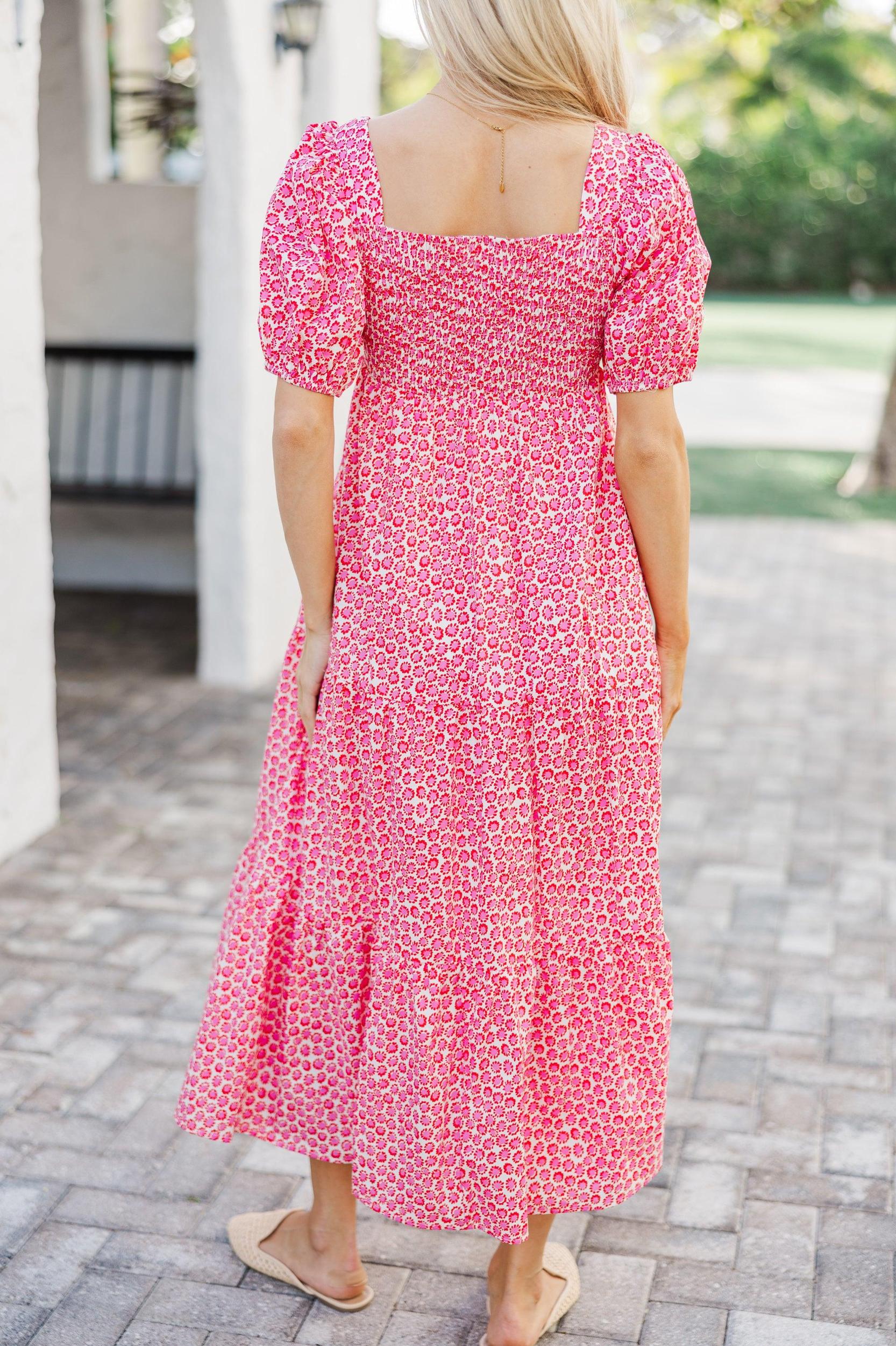 Answer The Call Pink Ditsy Floral Midi Dress Female Product Image