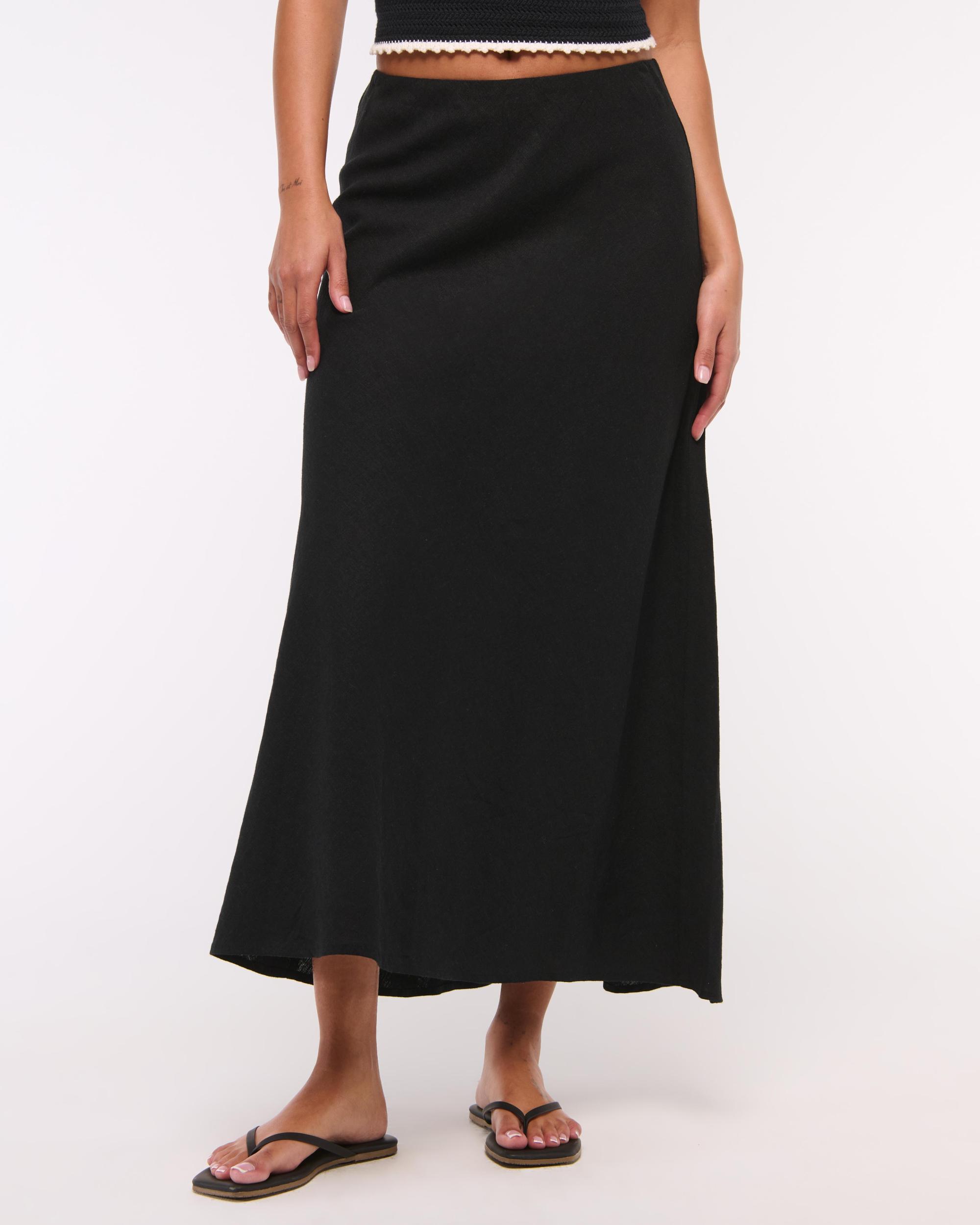 Mid Rise Linen-Blend Maxi Skirt Product Image