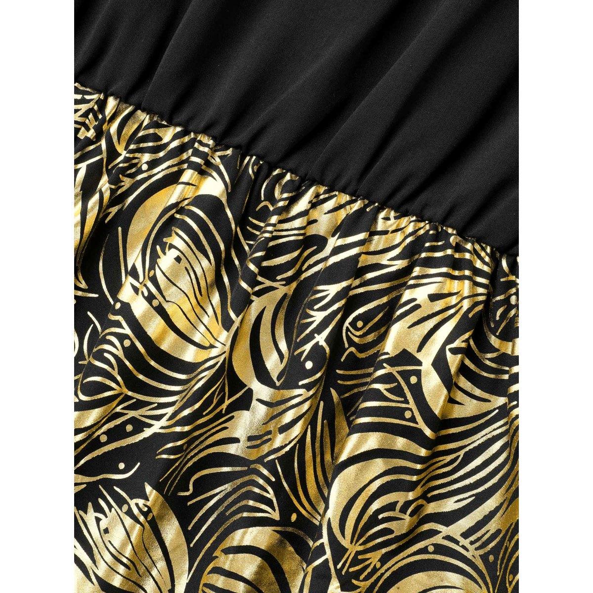 Plus Size V Neck Glitter Flounce Sleeve Dress Black Women Cocktail Texture V-neck Half Sleeve Curvy BloomChic 26/4X Product Image