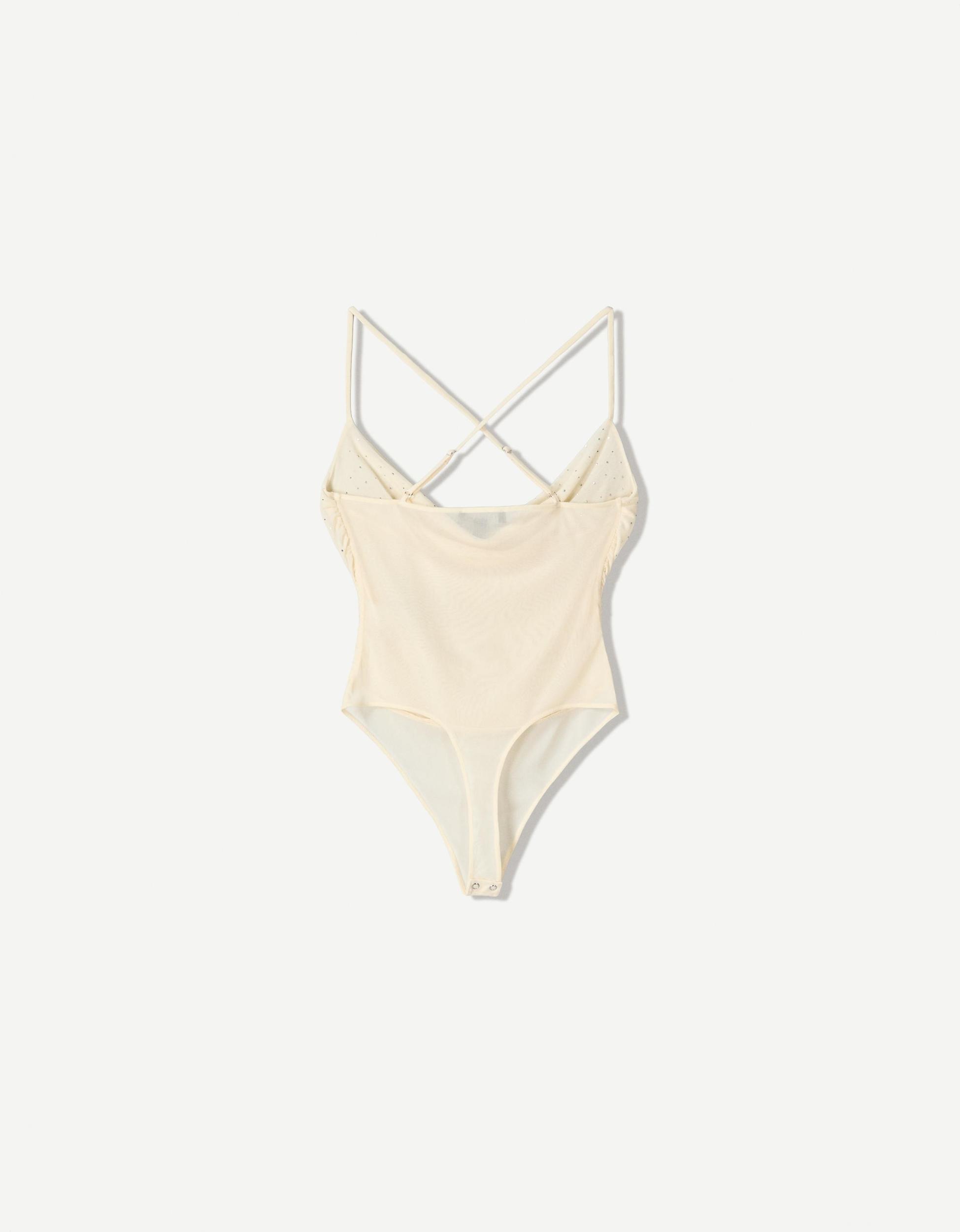 Rhinestone mesh bodysuit with straps Product Image