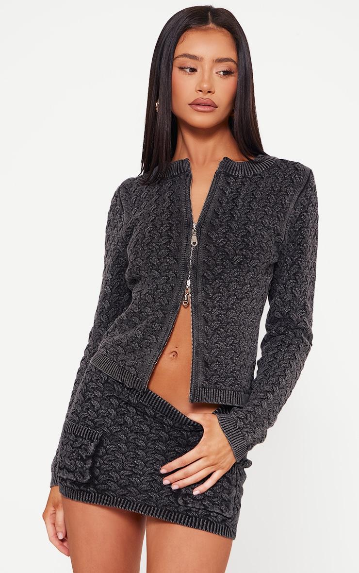 Petite Black Cable Knit Pocket Mini Skirt Product Image