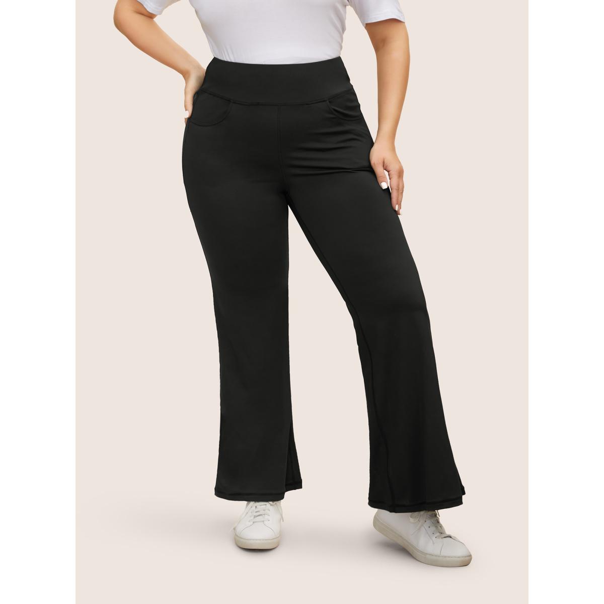 Plus Size Mid Rise High Stretch Bootcut Leggings Women Black Casual High stretch Bootcut Mid Rise Everyday Leggings BloomChic 10/M Product Image