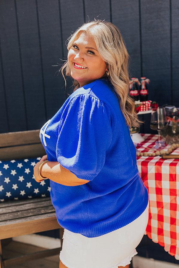USA Knit Sweater Top in Royal Blue Curves Product Image