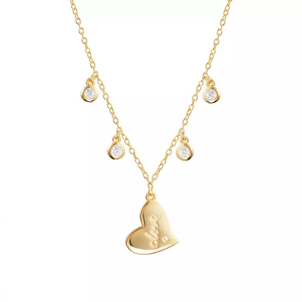 Main and Sterling Gold Over Silver Cubic Zirconia Heart Choker Necklace, Women's, Size: 14", Gold Tone Product Image