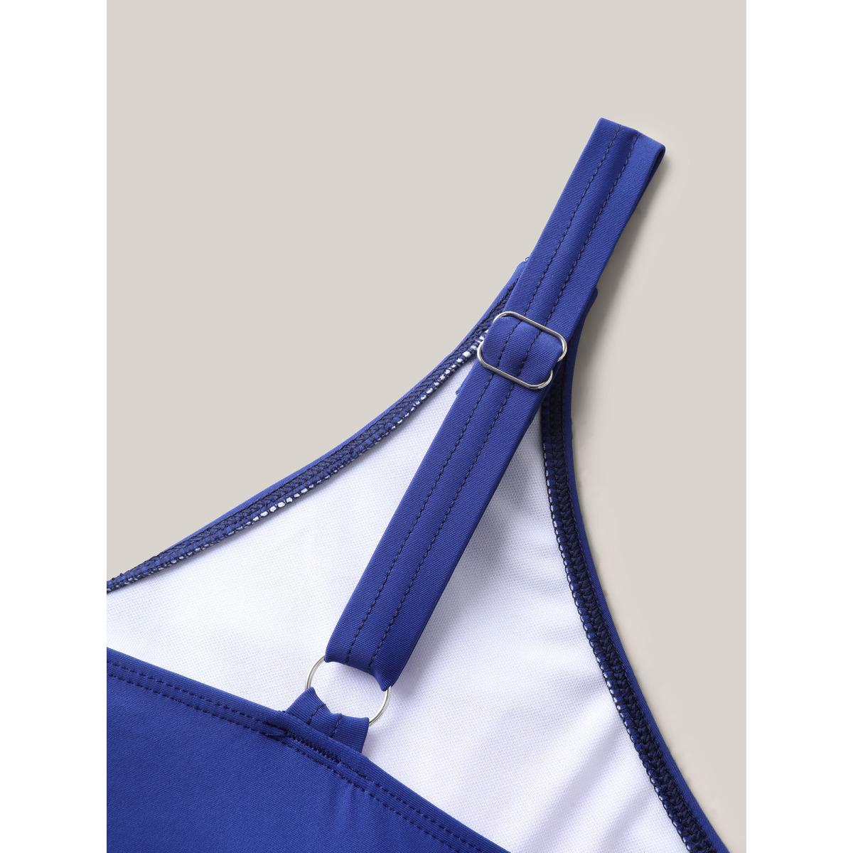 Plus Size Floral Print Mesh Adjustable Bust-Tie Swim Dress Women's Swimwear Indigo Beach Bodycon V-neck High stretch Curve Swim Dresses BloomChic 10/M Product Image