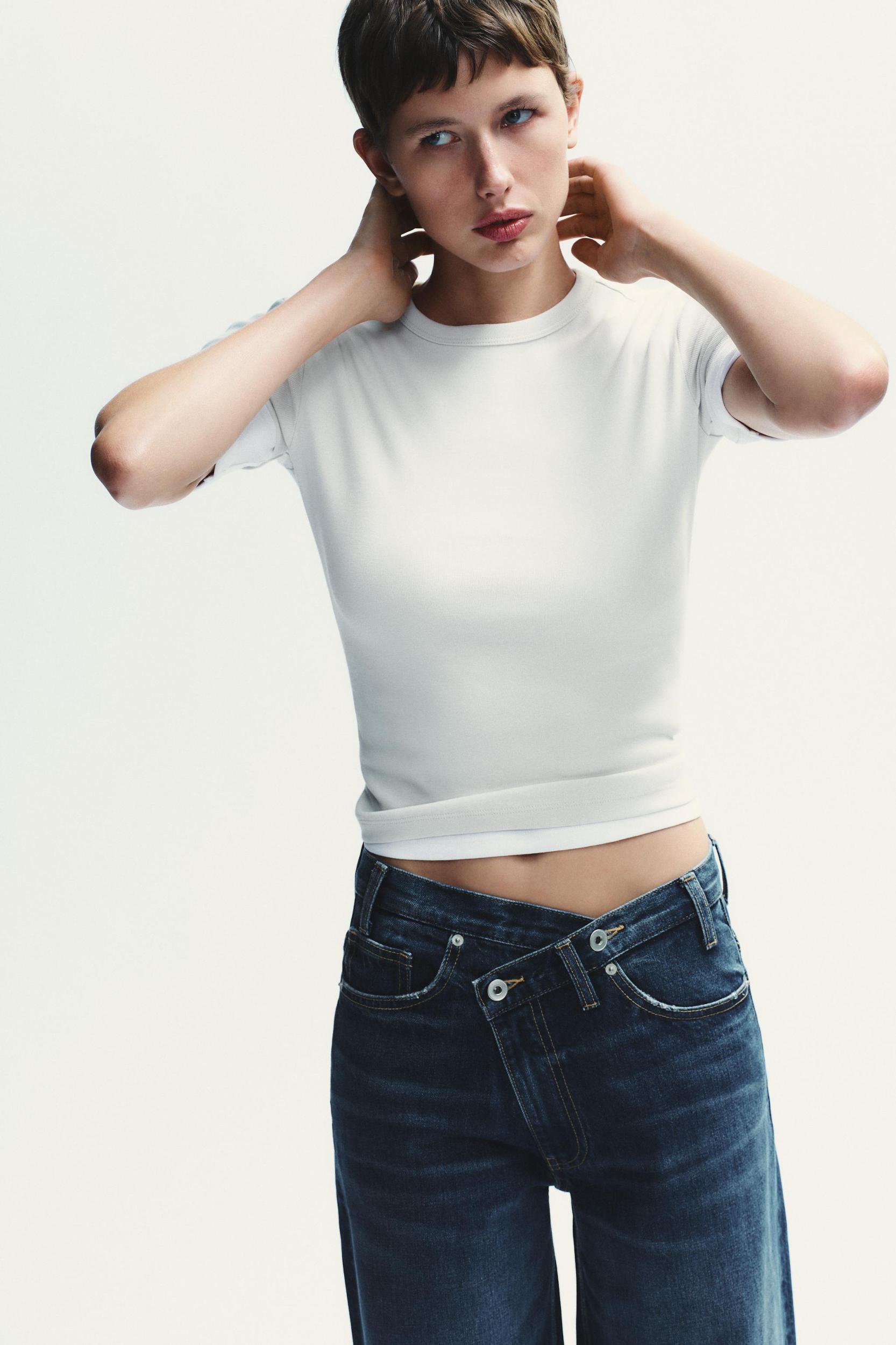 TRF HIGH WAIST CROSSOVER WAIST WIDE LEG JEANS Product Image