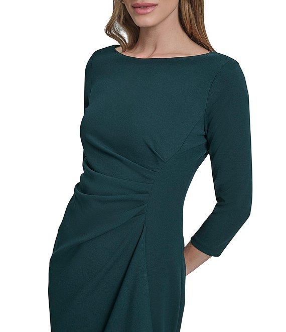 DKNY By Donna Karan Scuba Crepe 3/4 Sleeve Faux Waist Wrap Ruched Dress Product Image
