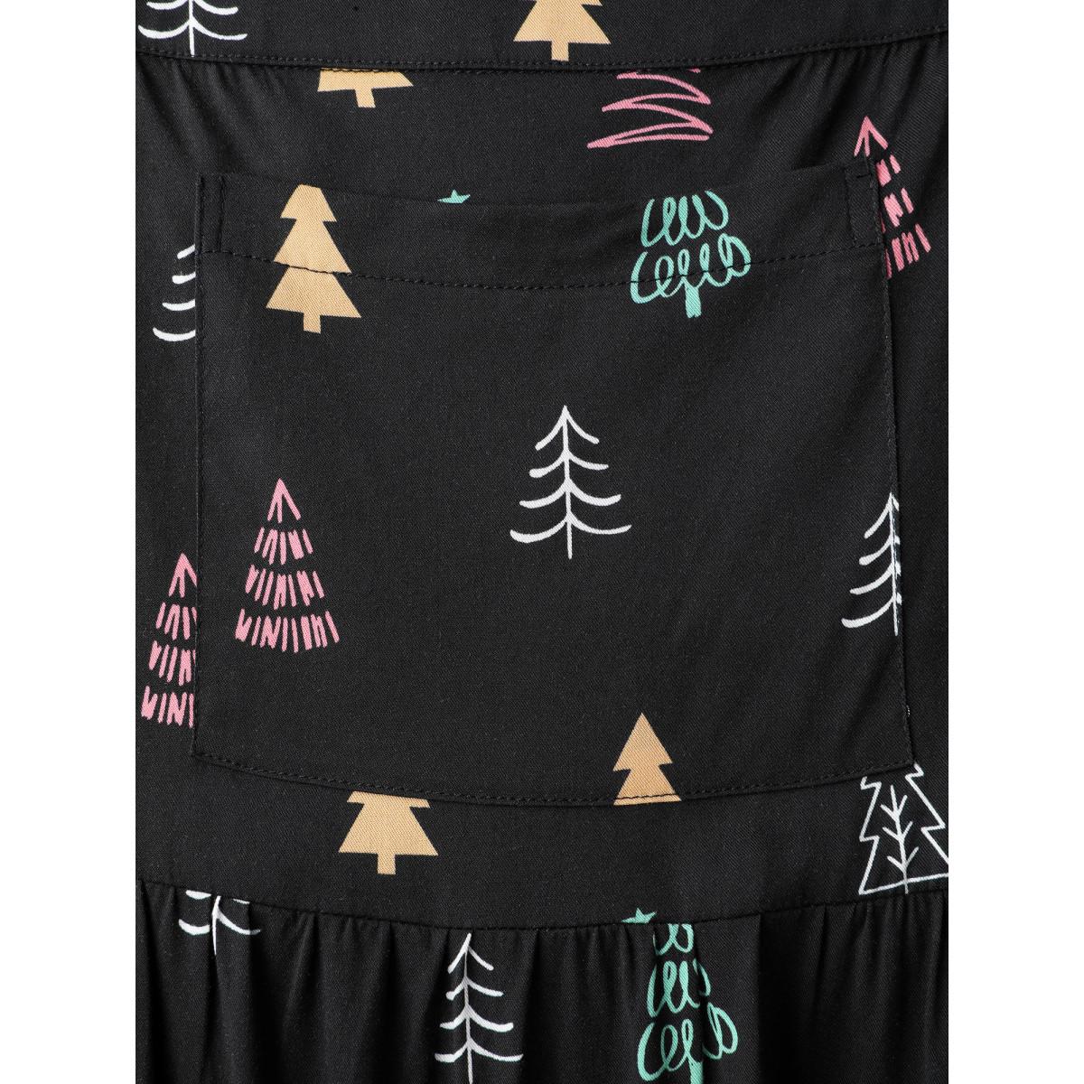 Plus Size Holiday Tree Rayon Pockets Midi Dress BlackFlower Women Leisure Non Sleeveless Curvy BloomChic 10/M Product Image