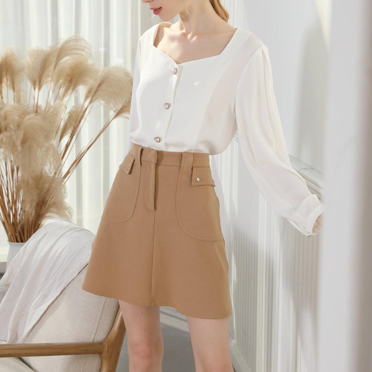 Feminine Blouse White With Pearl Detail Product Image