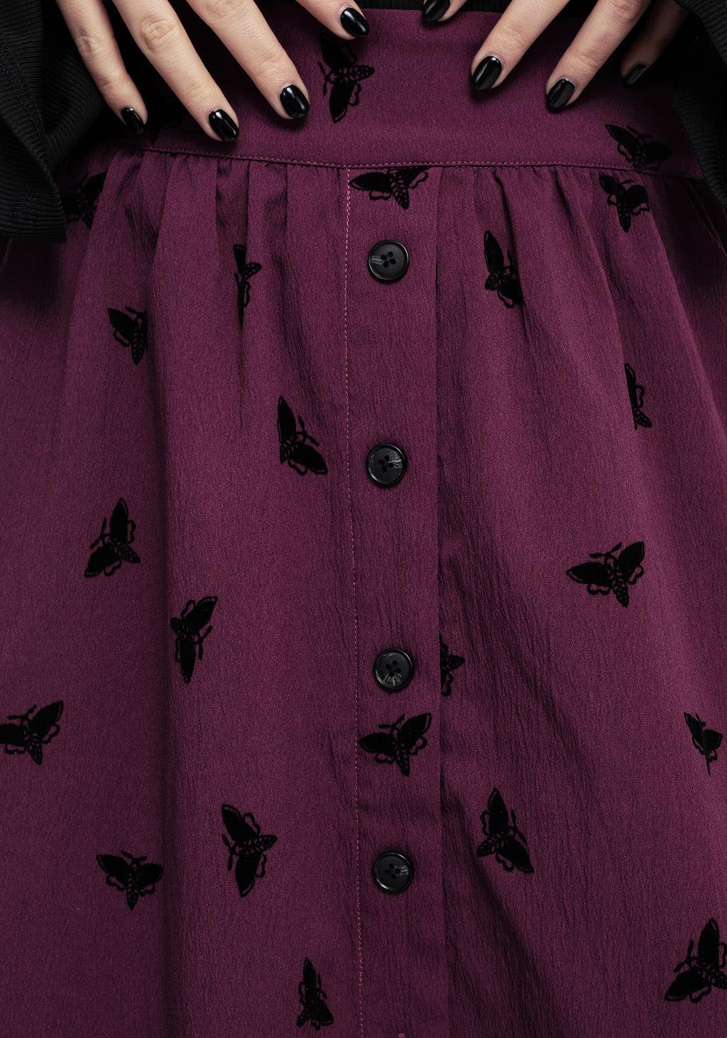 Styx Moth Flocked Velour Print Midi Skirt Product Image