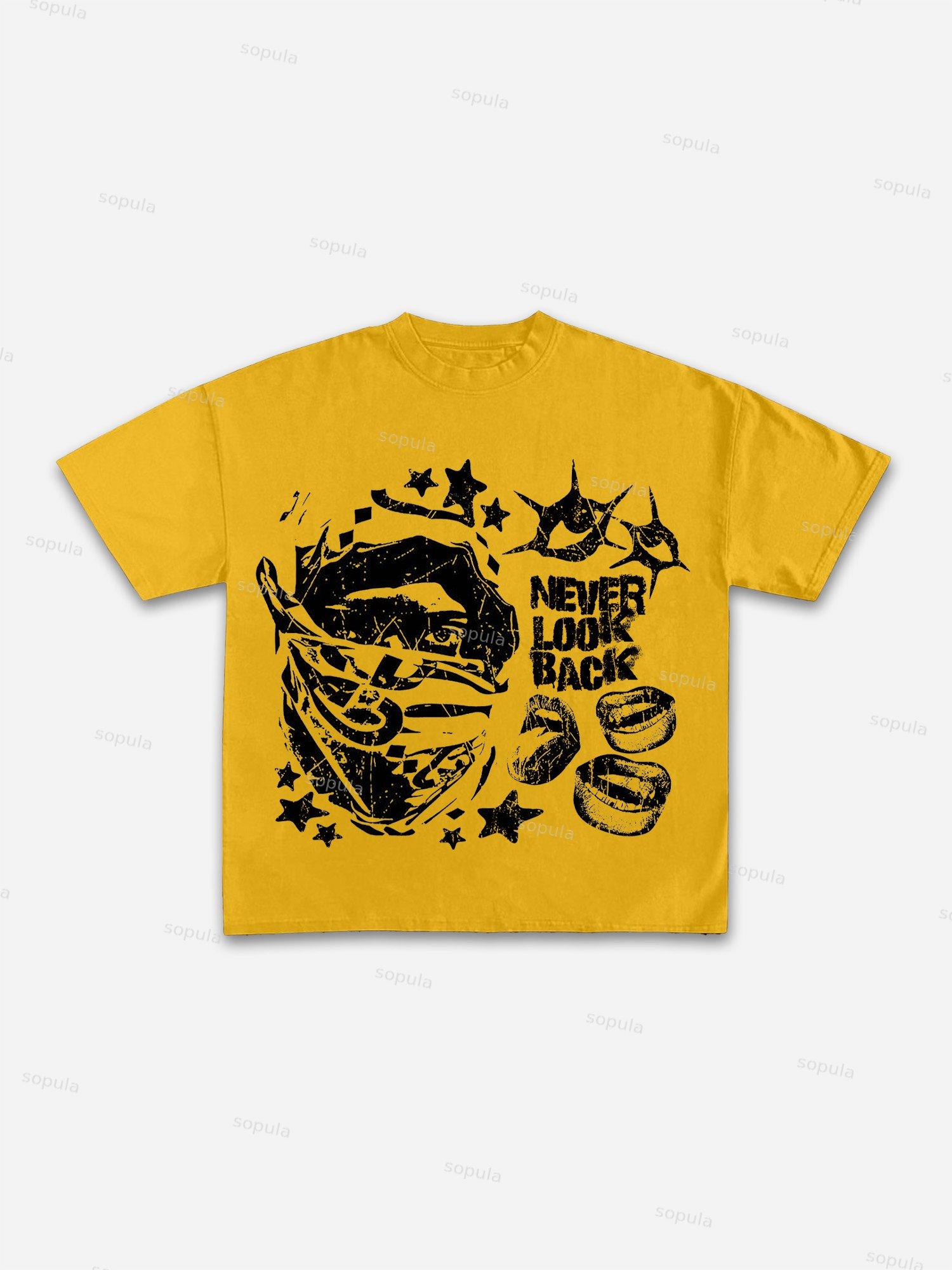 Mask Lip Never Look Back Print Cotton T-shirt Product Image