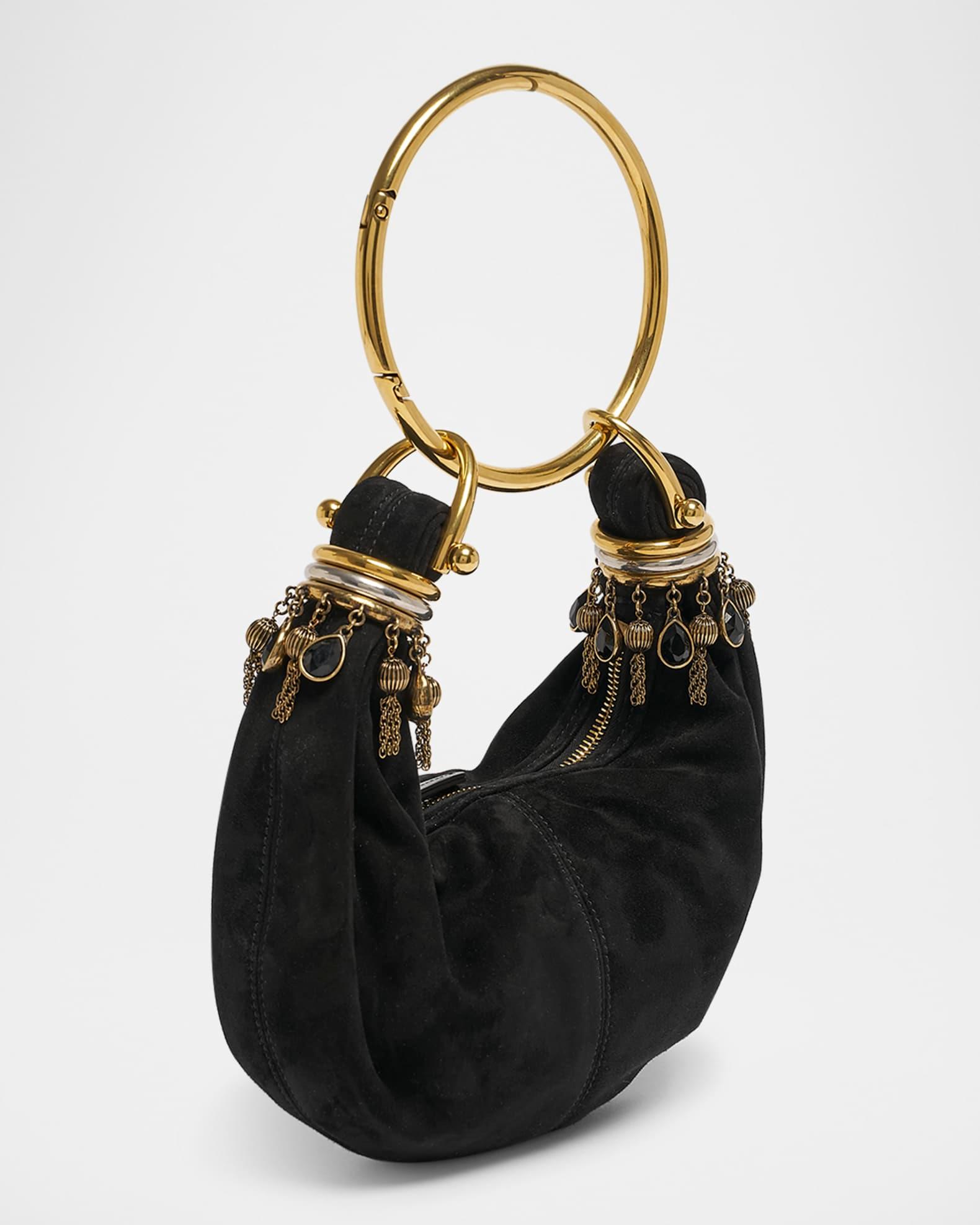 Bracelet Mini Top-Handle Bag in Suede with Beads  Product Image
