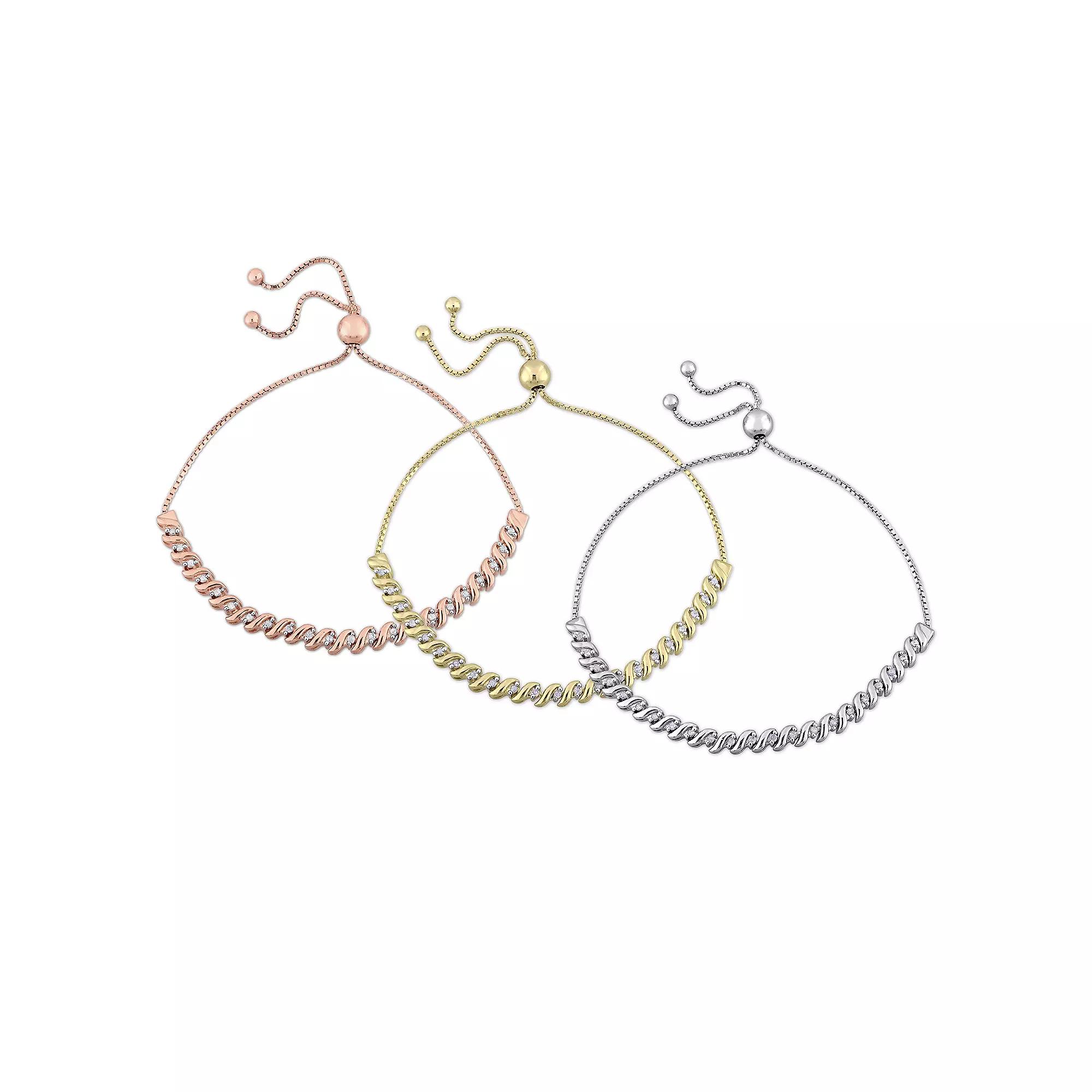 Stella Grace Sterling Silver 3/4 Carat T.W. Diamond 3-Piece Bolo Bracelet Set, Women's, Size: 5-9" ADJ Product Image