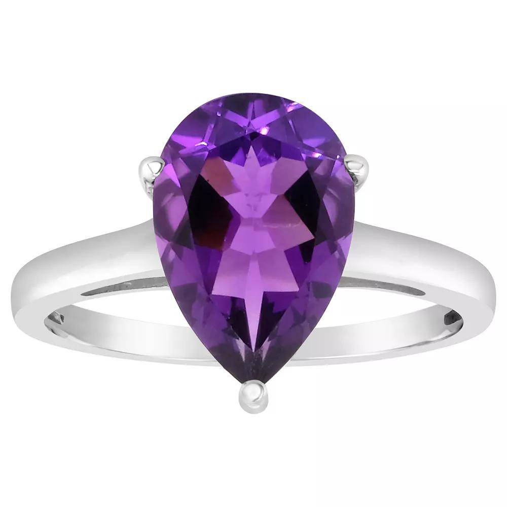 Alyson Layne 14k Gold Pear Cut Amethyst Solitaire Ring, Women's, Size: 8, 14k White Gold Product Image