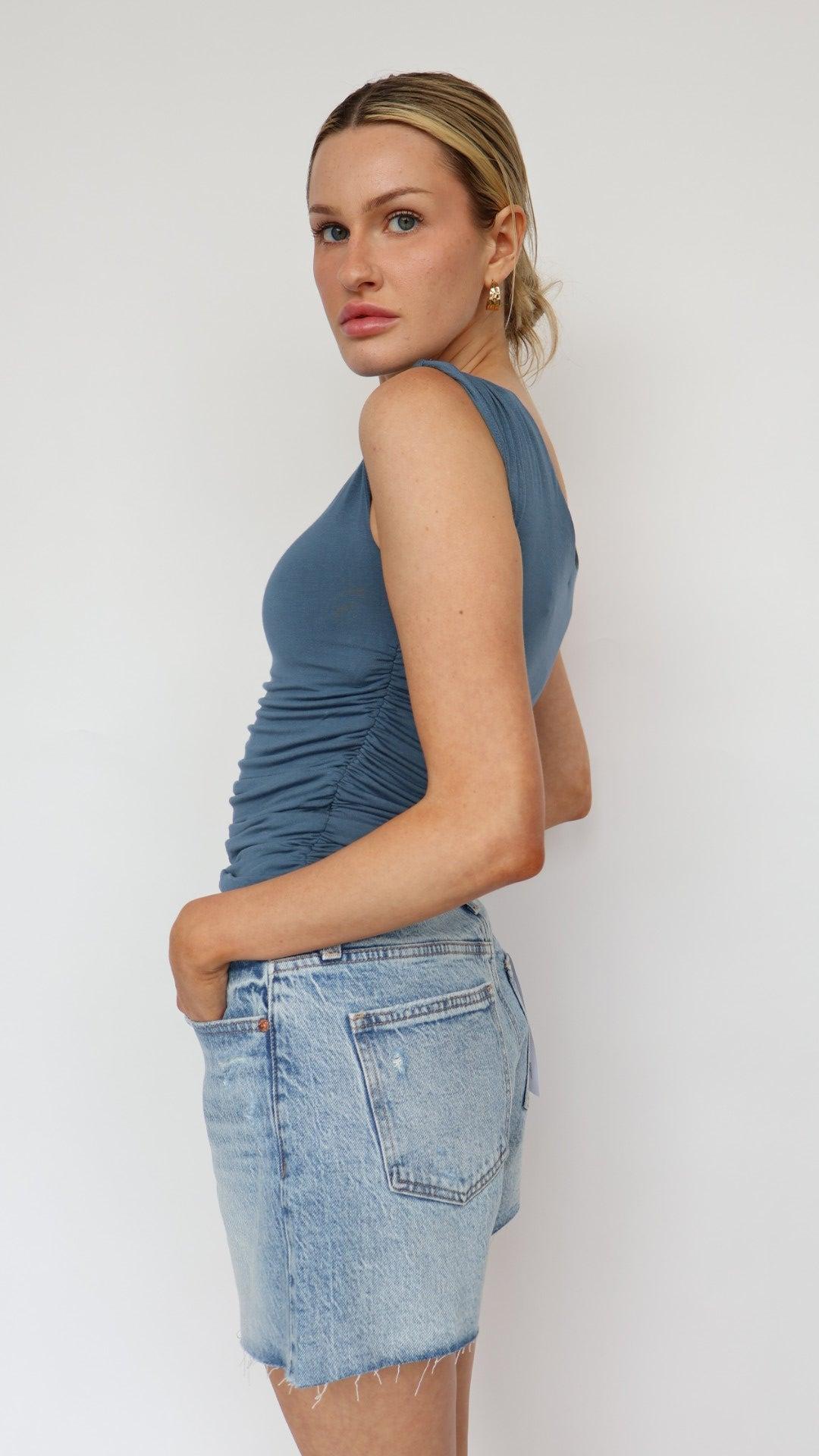 Sculpted Shirred Boat Neck Top Product Image