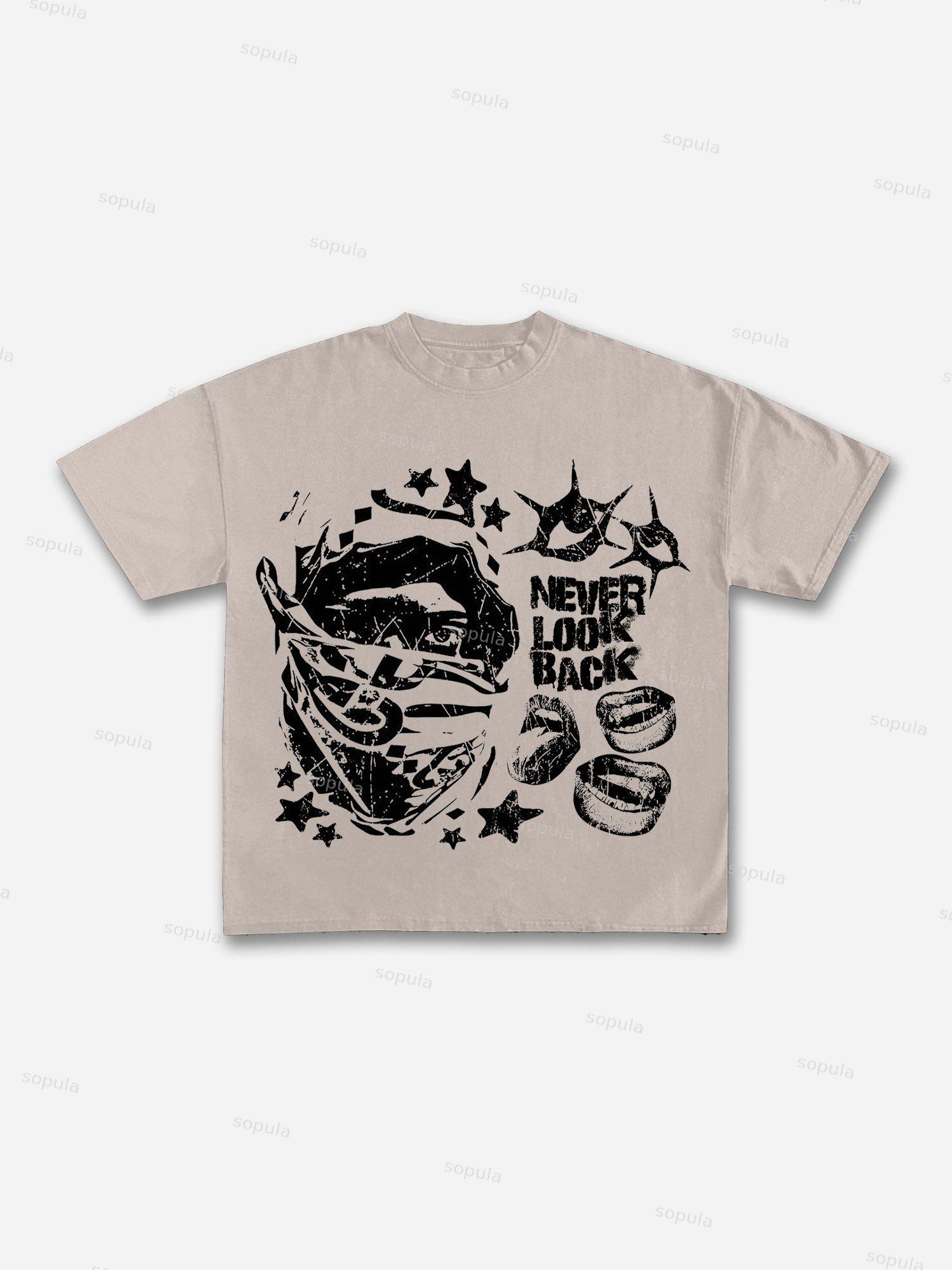 Mask Lip Never Look Back Print Cotton T-shirt Product Image