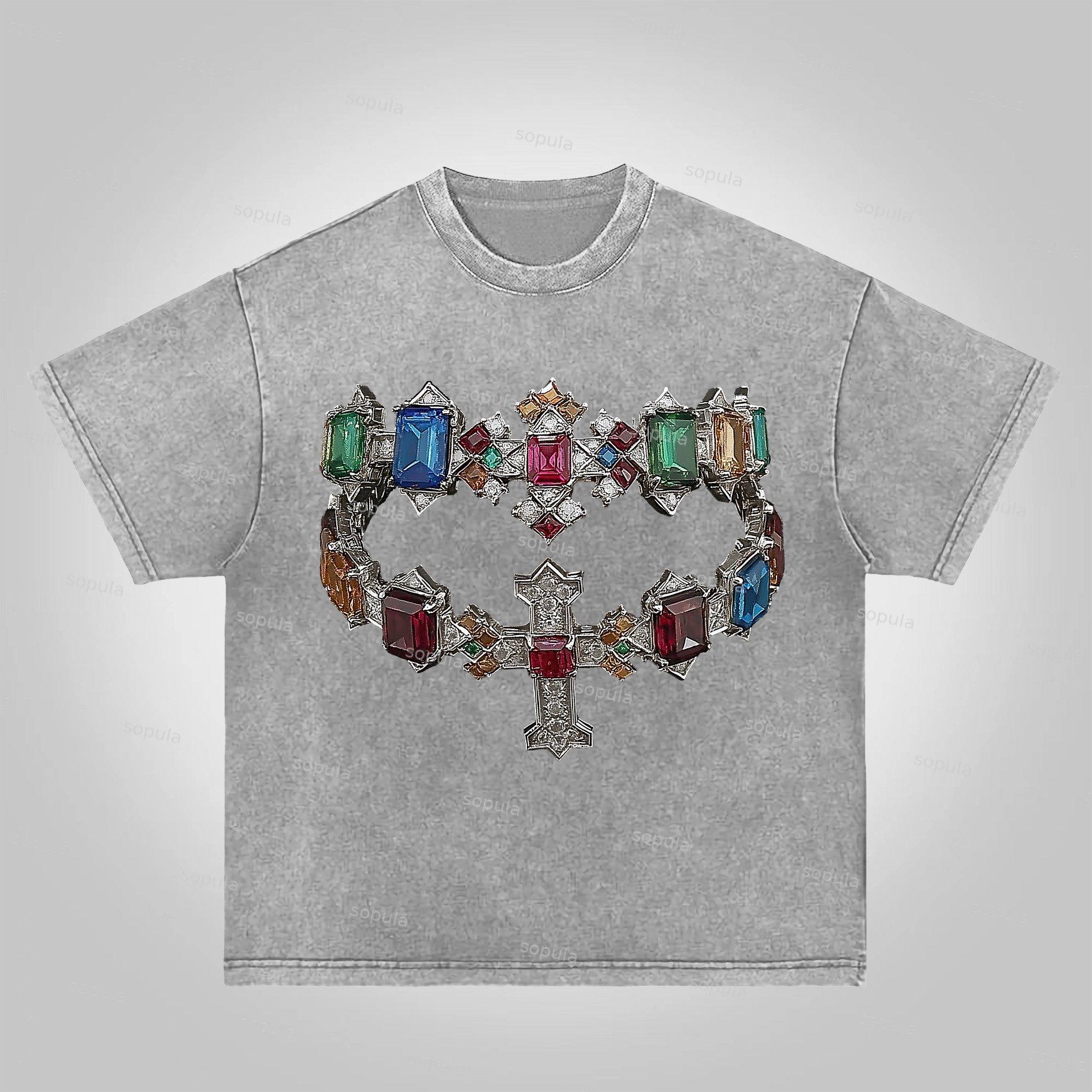 Sopula Fortune Diamond Cross Graphic Acid Washed T-Shirt Product Image