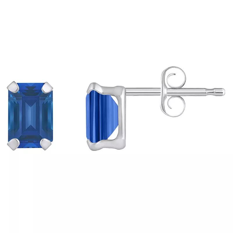Celebration Gems 10k Gold Emerald Cut Lab-Created Sapphire Stud Earrings, Women's, Yellow Product Image