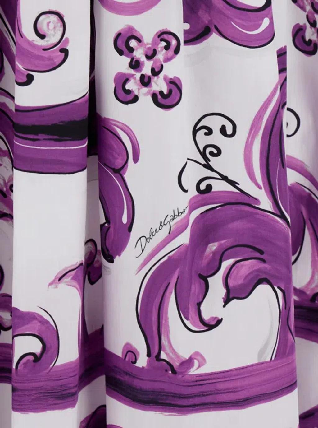 DOLCE & GABBANA Long Poplin Dress With Majolica Print In Purple Product Image