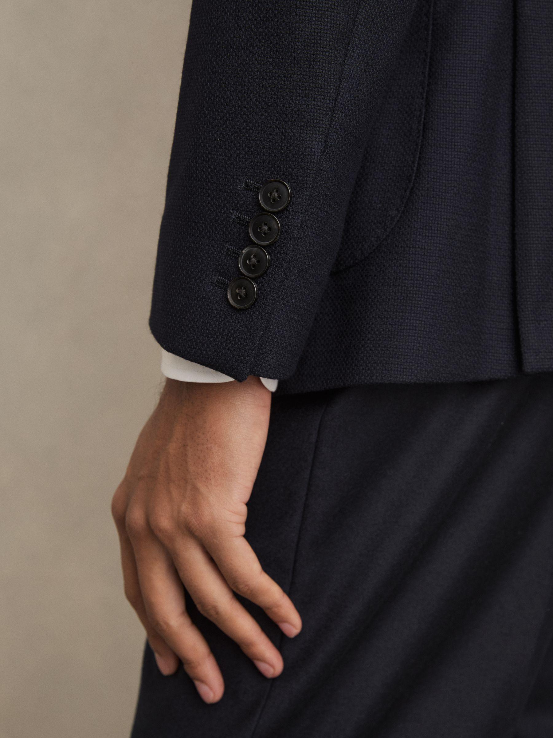 Slim-Fit Double-Breasted Textured Wool-Blend Suit Blazer in Navy Product Image