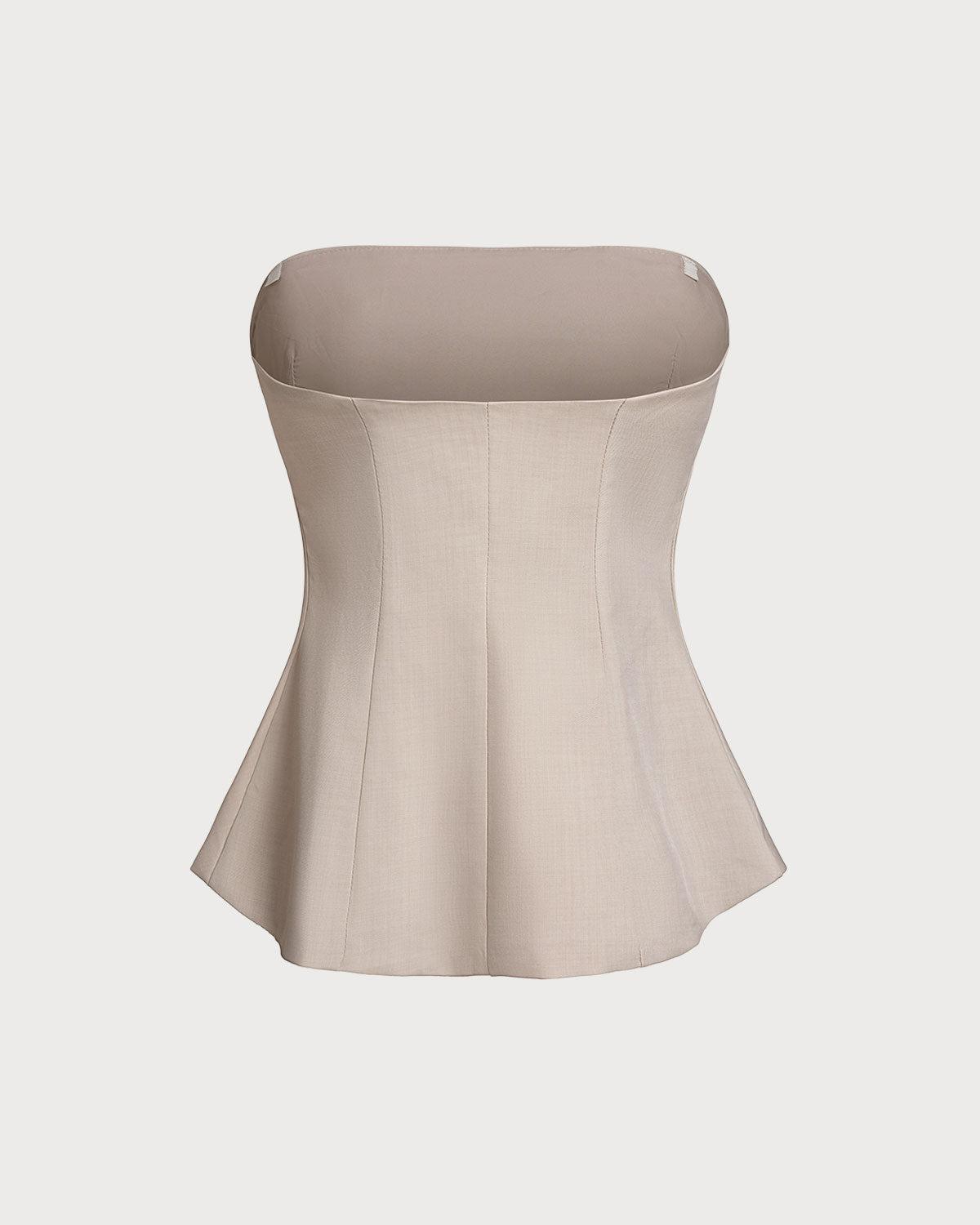 Beige Pleated Strapless Bustier Product Image