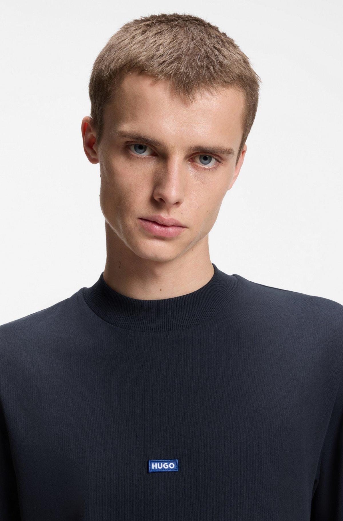Cotton-jersey T-shirt with blue logo patch Product Image